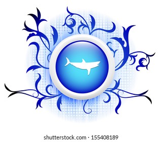shark icon on blue decorative button