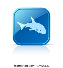 Shark icon on blue square button
