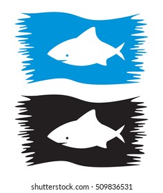 Shark icon on the flag in two color variants isolated on white background