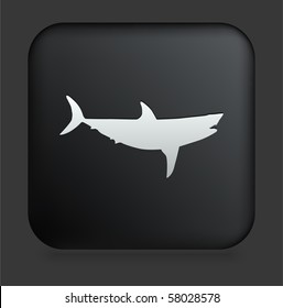 Shark Icon on Square Black Internet Button Original Illustration