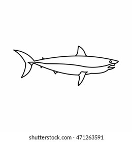 Shark icon in outline style isolated on white background. Fish symbol vector illustration