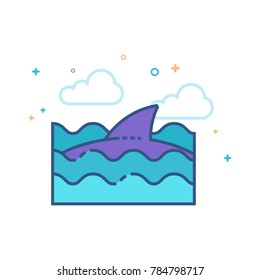 Shark icon in outlined flat color style. Vector illustration.