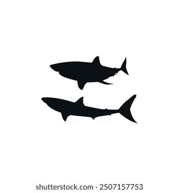 Shark Icon and Silhouette Design. Silent Hunter of the Ocean. Shark Outline Vector. Elusive Marine Presence in Deep Waters. Dark Figure Lurking Beneath the Surface. Ocean Sharks Wildlife Illustration.