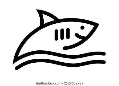 Shark icon swimming in a minimalist design, perfect for representing aquatic life, ocean themes, or marine conservation in simple line style. Editable stroke.