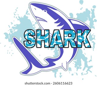 Shark Illustration with Blue Water Splash