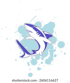 Shark Illustration with Blue Water Splash