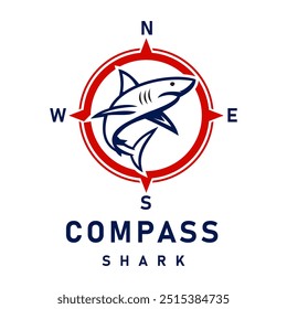 Shark Illustration with Compass Elements Marine Logo Design Vector