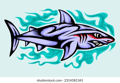 shark illustration design with water background