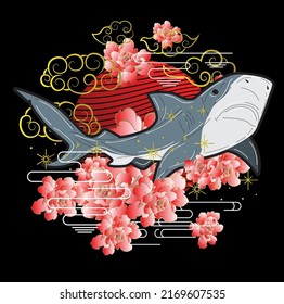 shark illustration with japanese style for kaijune event