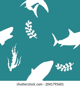 Shark illustration, seamless fabric print pattern