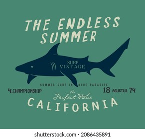 shark illustration for surf printed t shirts