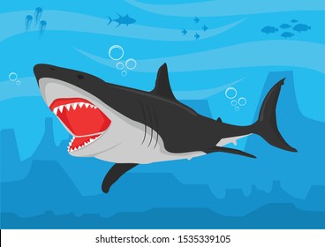 Shark ilustration vector with ocean background 