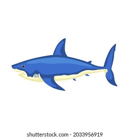 Tiburón aislado de fondo blanco. Caricatura del océano para los niños. Un niño simple imprime pescado. Diseño para cualquier propósito. Ilustración vectorial.
