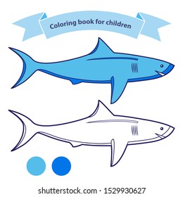 Shark  Isolated on white background.Fish coloring book for children. Outlined doodle. Flat vector.Isolated on a white background.