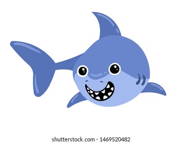 Shark isolation on a white background. Flat vector illustration. Sharks catoon characters in vector. Mascot Character. blue shark cartoon character isolated on white background.