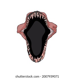 Shark jaw vector illustration, Halloween, smiling teeth as an icon, elements for designers, emblem, print, logo, icon