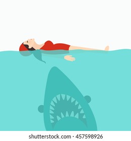 shark jaws attack woman swimming at sea water