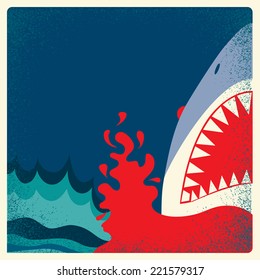 Shark Jaws Poster.Vector Danger Background Illustration For Text