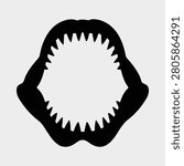 Shark jaws silhouette showing sharp teeth for marine vector illustration