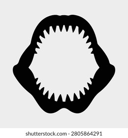 Shark jaws silhouette showing sharp teeth for marine vector illustration