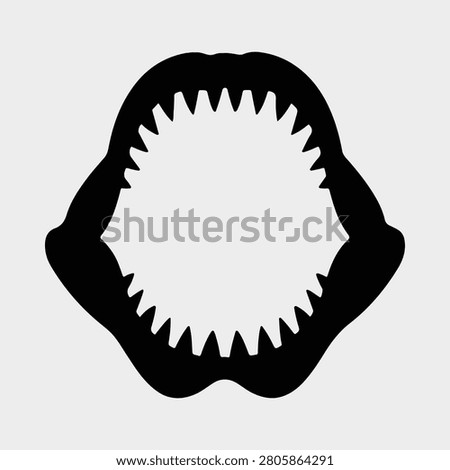 Shark jaws silhouette showing sharp teeth for marine vector illustration