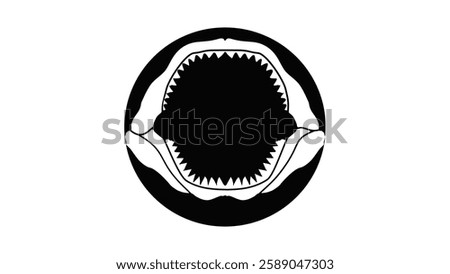 shark jaws symbol, black isolated silhouette