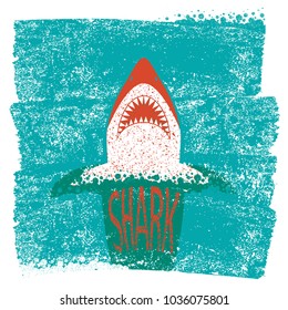 Shark jaws.Vector blue sea waves background with text
