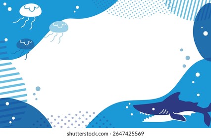 Shark and jellyfish ocean illustration frame material