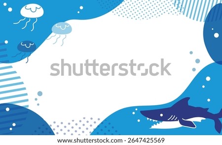 Shark and jellyfish ocean illustration frame material
