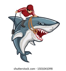 shark jockey with angry shark