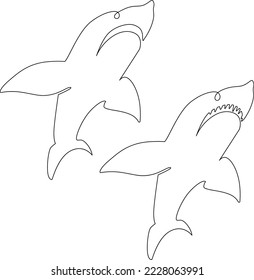 Shark in a jump. Dangerous sea fish. Continuous line drawing. Vector illustration