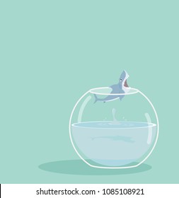 shark jumping out of fishbowl vector