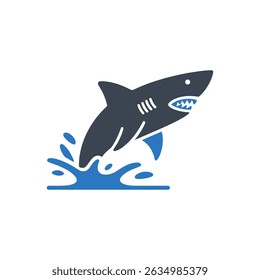 Shark Jumping Water Icon Isolated On White Background