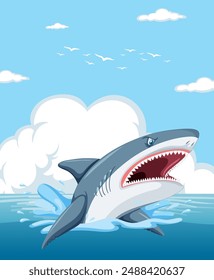 A shark jumps out of the water