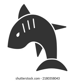 Shark jumps out of the water and curved in flight - web icon, illustration on white background, glyph style