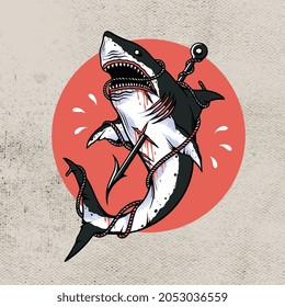 shark killed by fishermen vector illustration