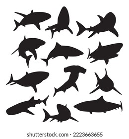 Shark laser cut templates, set of sharks, silhouettes