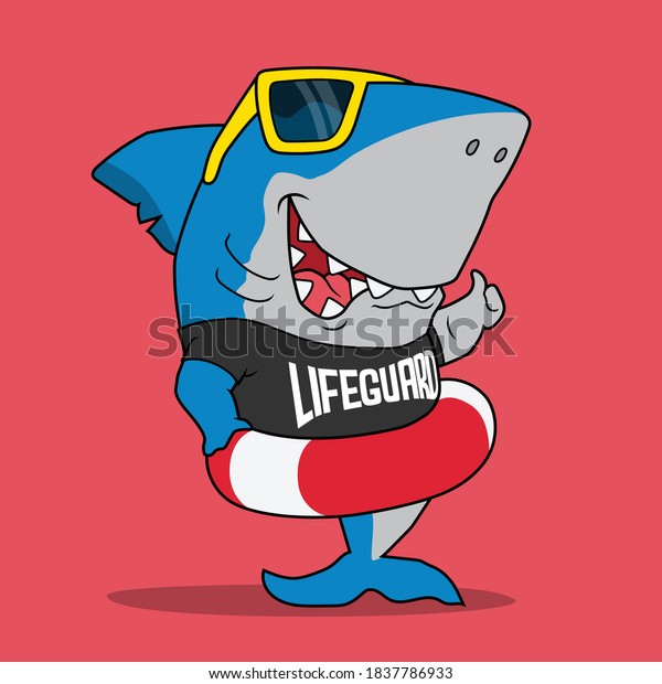 Shark Lifeguard Cartoon Hand Drawn Stock Vector (Royalty Free ...