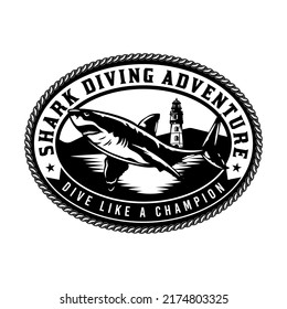 Shark and light house diving adventure retro beach badge