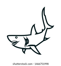 Shark line art vector illustration. Shark simple outline design