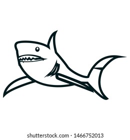 Shark line art vector illustration. Shark simple outline design