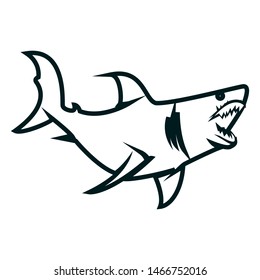 Shark line art vector illustration. Shark simple outline design