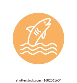 shark line block style icon design Sea life ecosystem fauna ocean underwater water nature marine tropical theme Vector illustration
