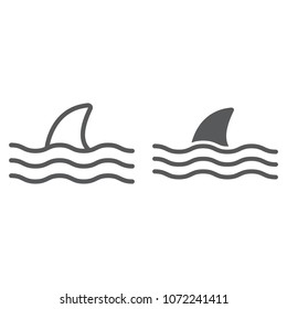 Shark line and glyph icon, animal and underwater, aquatic sign vector graphics, a linear pattern on a white background, eps 10.