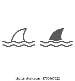 Shark line and glyph icon, ocean and predator, dangerous fish sign vector graphics, a linear icon on a white background, eps 10