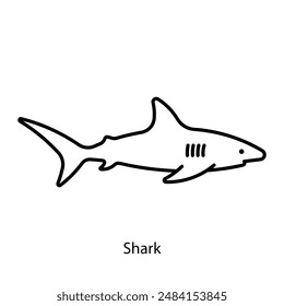 Shark, line icon. Marin animal. Ocean wildlife, predator. Sea life icon. Linear illustration, editable stroke, thin line.