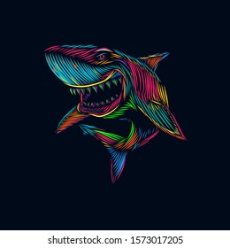 the shark line pop art potrait colorful logo design with dark background