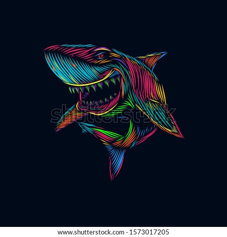 the shark line pop art potrait colorful logo design with dark background
