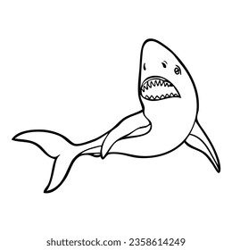 ilustración vectorial de línea de tiburón, aislada en fondo blanco, vista superior