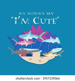 shark llustration with text i'm cute for kids background